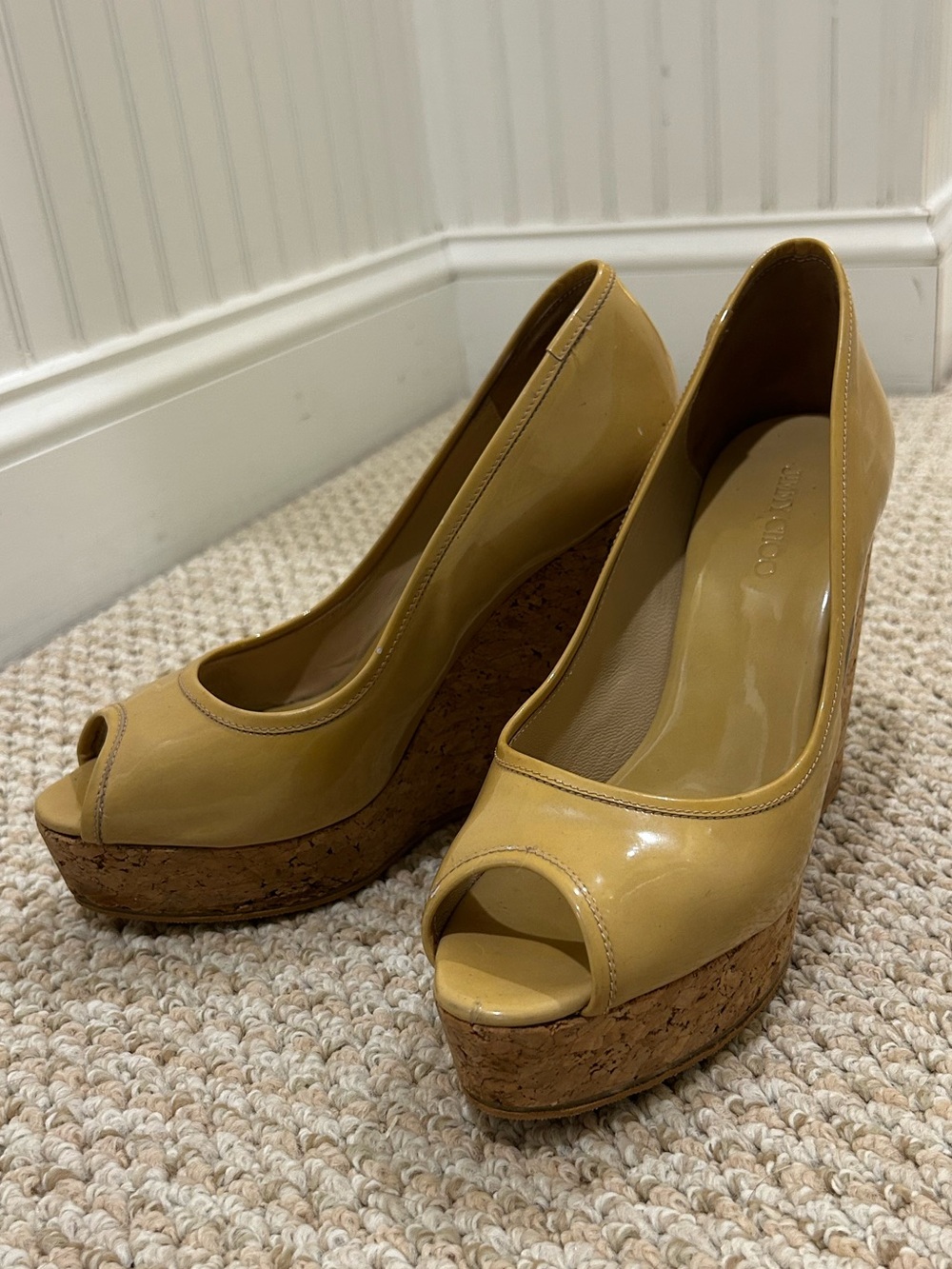 Jimmy Choo Papina Patent Leather Cork Wedges
